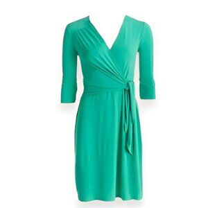 NWT Spring Green Slinky Stretch V-Neck Wrap Fit-Flare Sheath Career Dress S 4/6